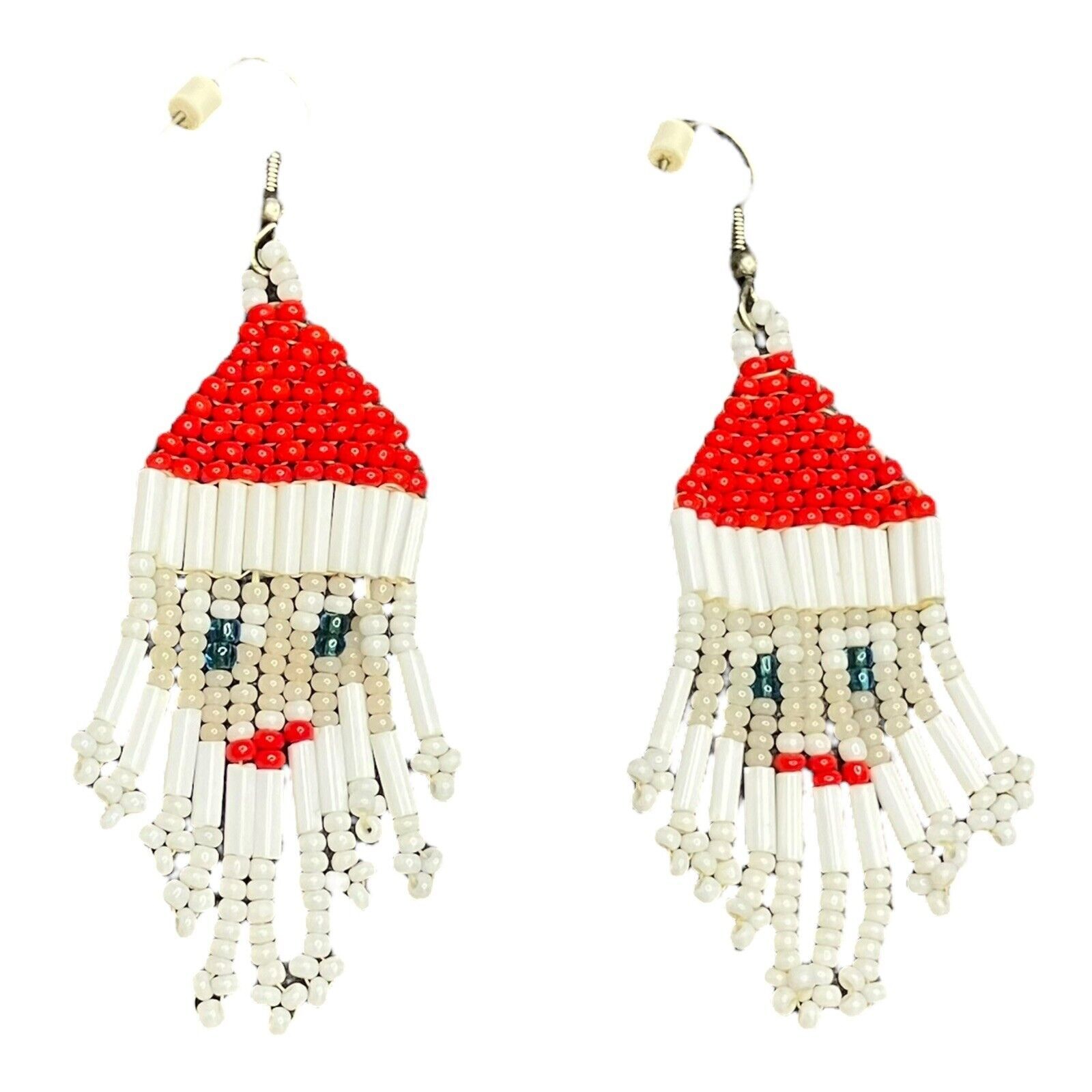 Happy Holidays! Beaded Santa Clause Hanging Dangle Christmas Hook Earrings